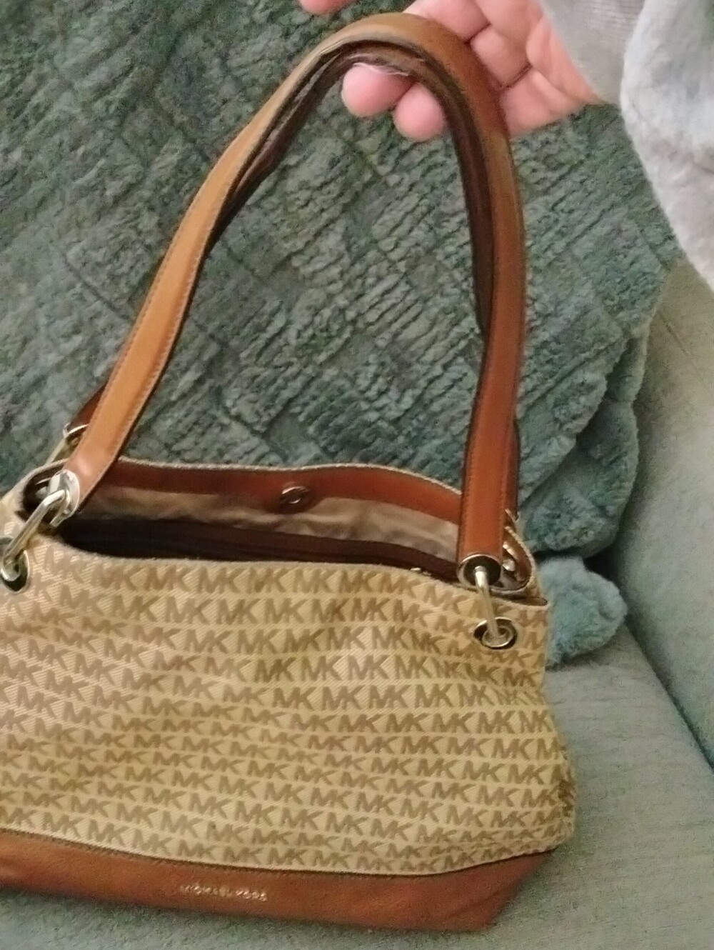 Michael Kors Beige Tan MK Logo Shoulder Bag